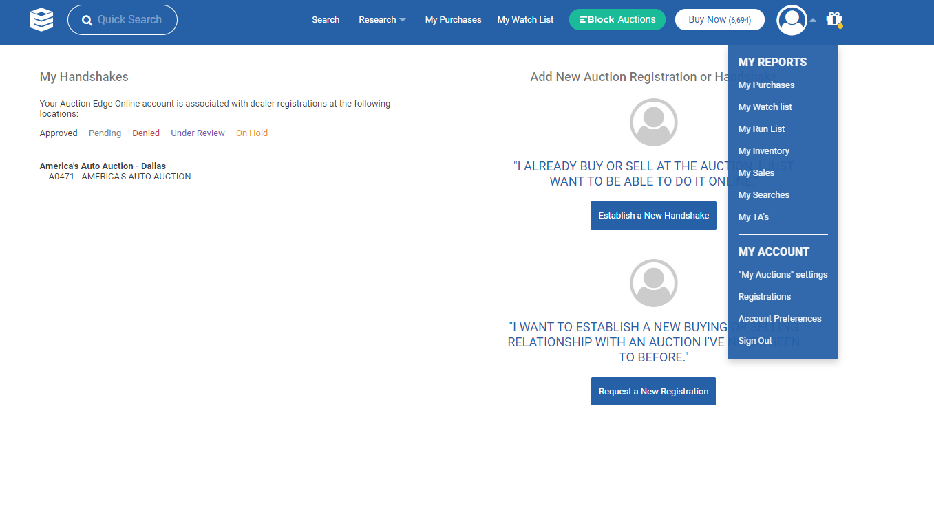 How can I see which auctions I'm registered with? America's Auto